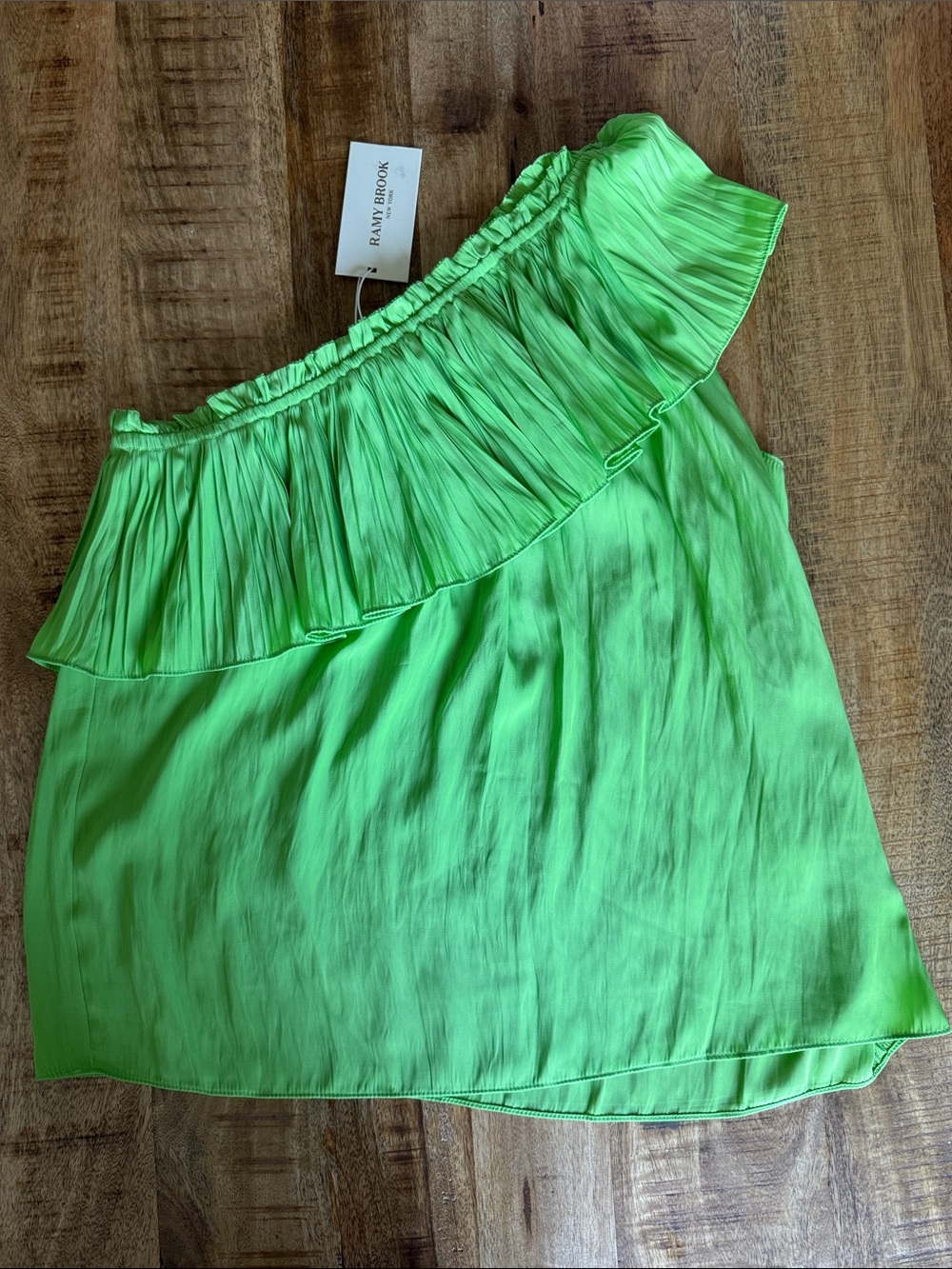 Ramy Brook ROSE One-Shoulder Ruffle Camisole tank top blouse in Neon Lime Green